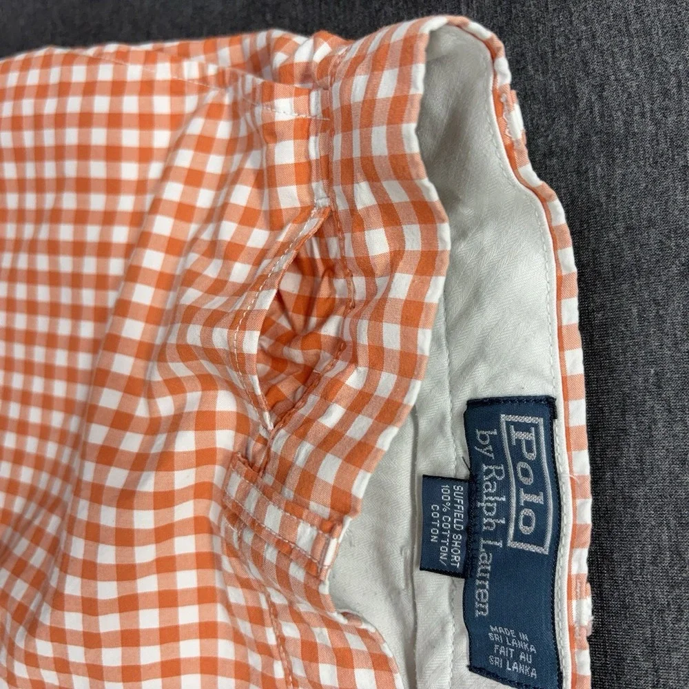 Vintage Polo Ralph Lauren Suffield Shorts Mens 35x9 Orange Gingham Check Preppy - Picture 8 of 13
